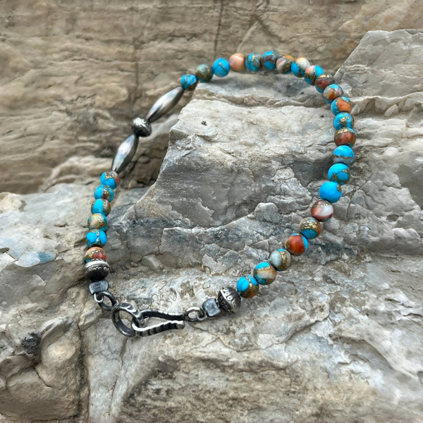 Navajo Style Handmade Bracelet with Mohave Turquoise & Sterling Silver Beads