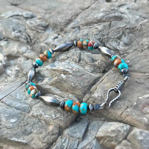Handmade Navajo Style Bracelet with Mohave Turquoise and Sterling Silver Beads