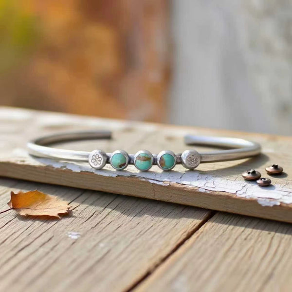 Handmade Vintage Adjustable Women's Cuff Bracelet with Kingman Turquoise