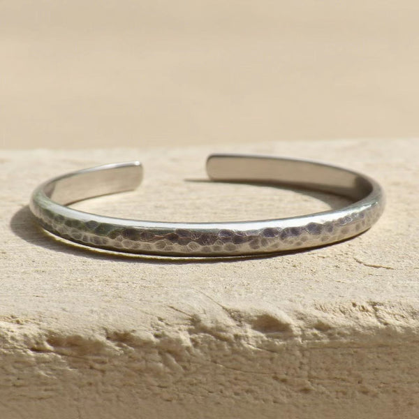 Handmade 925 Sterling Silver Vintage Adjustable Hammered Cuff Bracelet for Women
