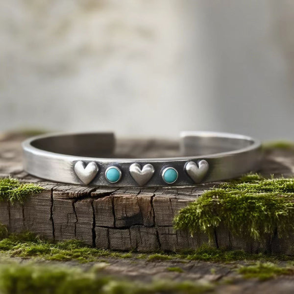 Handmade Sterling Silver Heart Cuff Bracelet: Kingman Turquoise Accent
