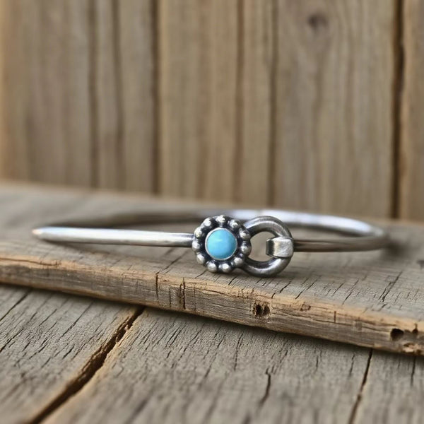 Handmade 925 Sterling Silver Adjustable Bracelet with Kingman Turquoise for Women, Vintage Style