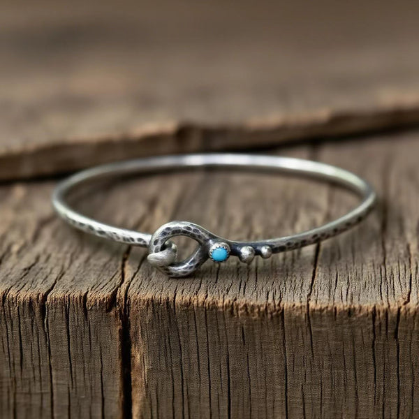 Kingman Turquoise Sterling Silver Bangle: Hammered Hook Bracelet