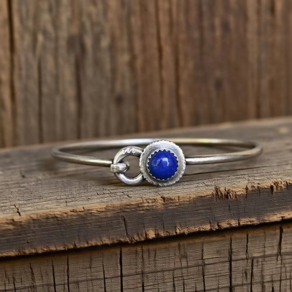 Rustic Lapis Lazuli Sterling Silver Bangle Bracelet