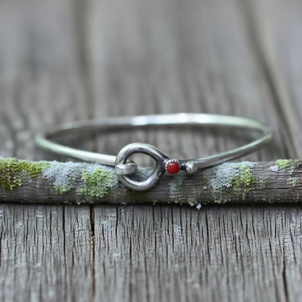 Handmade red coral sterling silver bracelet for women gift
