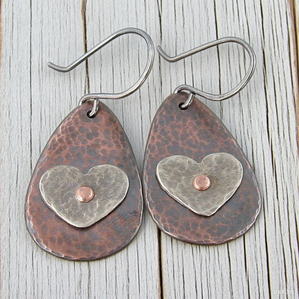 Handmade Bohemian Bronze Heart Earrings for Women