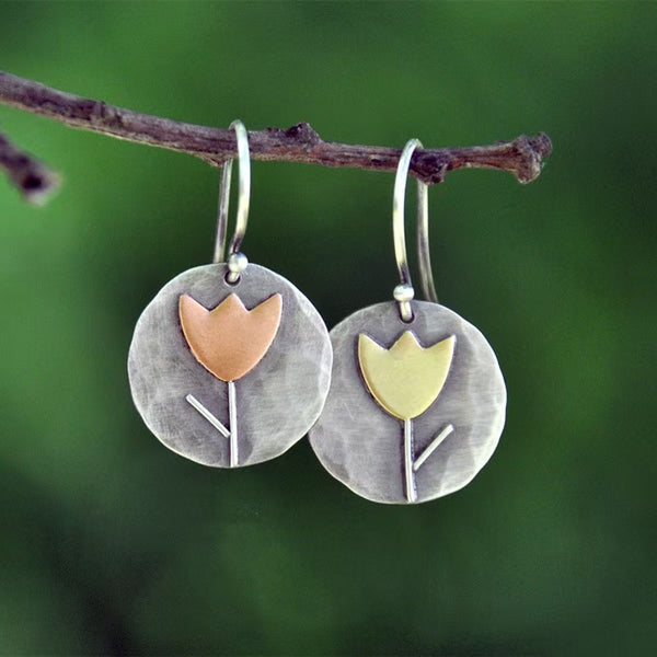 Handmade Bohemian Floral Silver Earrings for Women - Unique Tulip Design