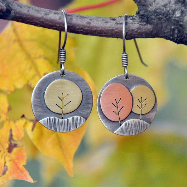 Handmade Bohemian Silver Earrings for Women - Nature Tree Landscape Design