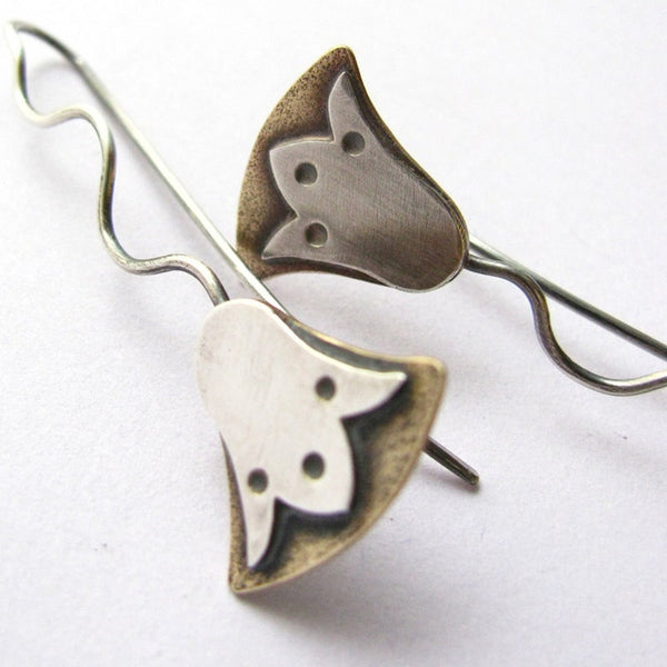 Handmade Silver and Copper Earrings for Women - Artistic Leaf Design