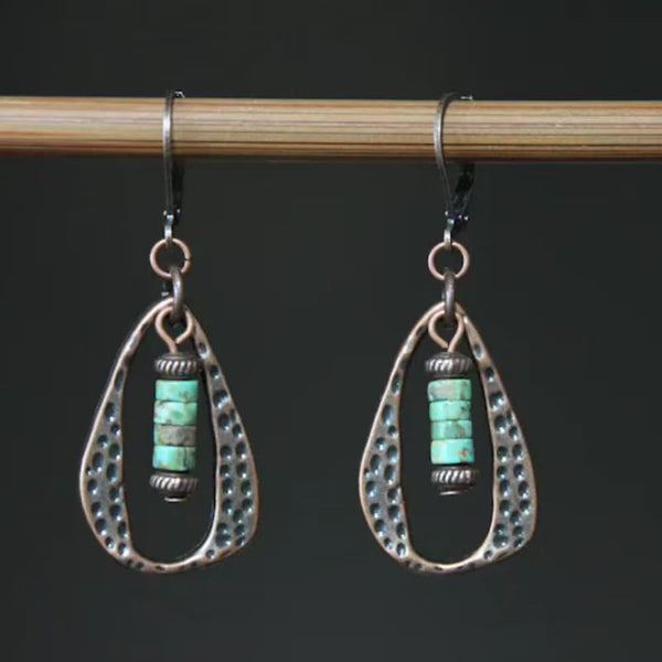 Handmade Vintage Bohemian Earrings for Women - Copper & Turquoise Teardrop Design