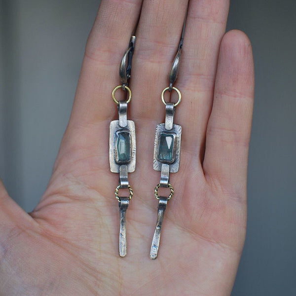 Handmade Vintage Silver Earrings with Green Crystal Stones for Women