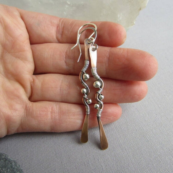 Handmade Vintage Copper and Silver Wire Earrings for Women