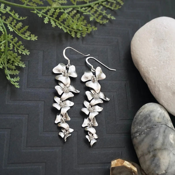 Handmade Bohemian Silver Floral Dangle Earrings for Women