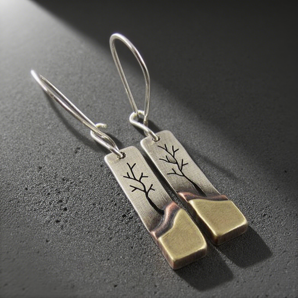 Handmade Vintage Silver and Copper Tree Earrings for Women