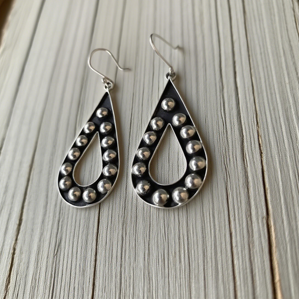Handmade Bohemian Silver Teardrop Earrings for Women