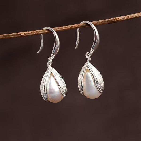 Handmade Bohemian Silver Earrings Inlaid with Pearls