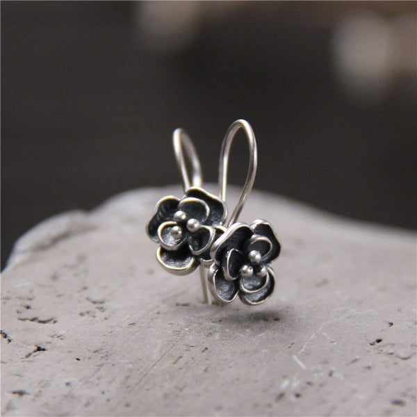Handmade 925 Sterling Silver Vintage Floral Earrings for Women