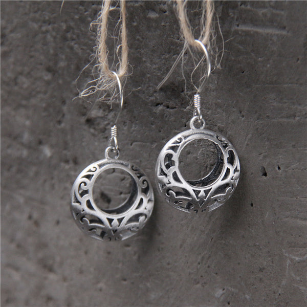 Handmade 925 Sterling Silver Vintage Circular Earrings for Women
