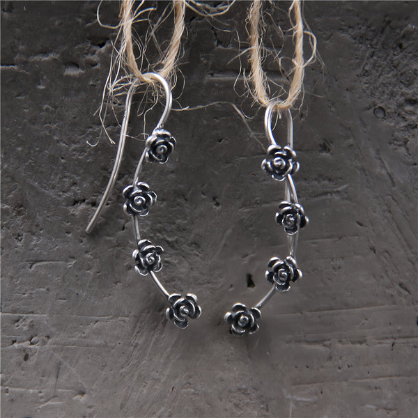 Handmade 925 Sterling Silver Vintage Floral Vine Earrings for Women