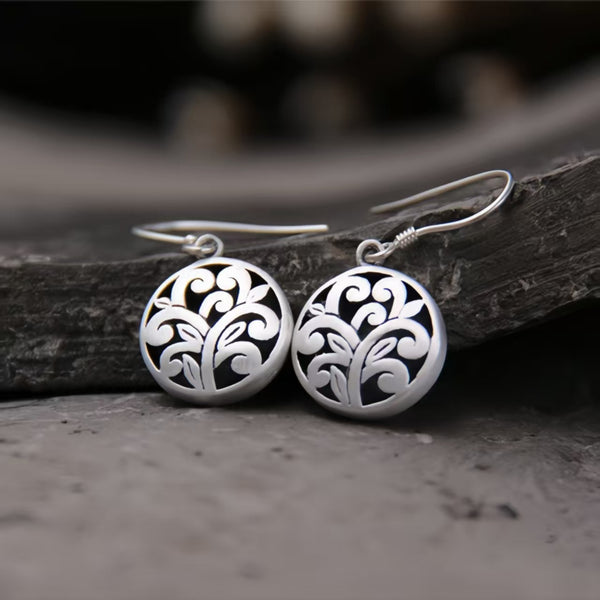Handmade 925 Sterling Silver Vintage Filigree Circle Earrings for Women