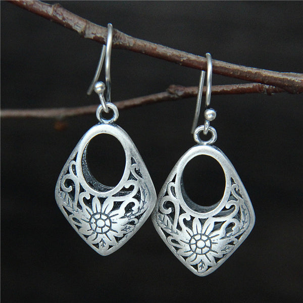 Handmade 925 Sterling Silver Vintage Floral Filigree Earrings for Women