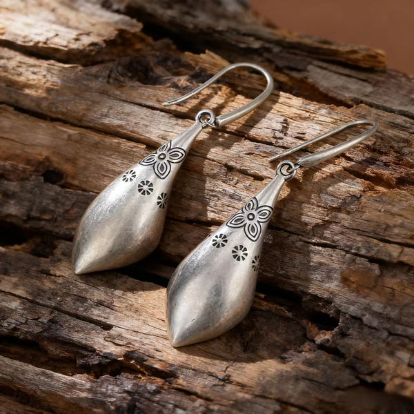 Handmade 925 Sterling Silver Vintage Floral Teardrop Earrings for Women