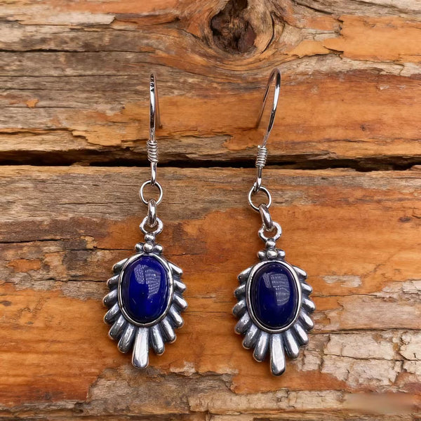 Handmade 925 Sterling Silver Earrings with Lapis Lazuli - Vintage Style