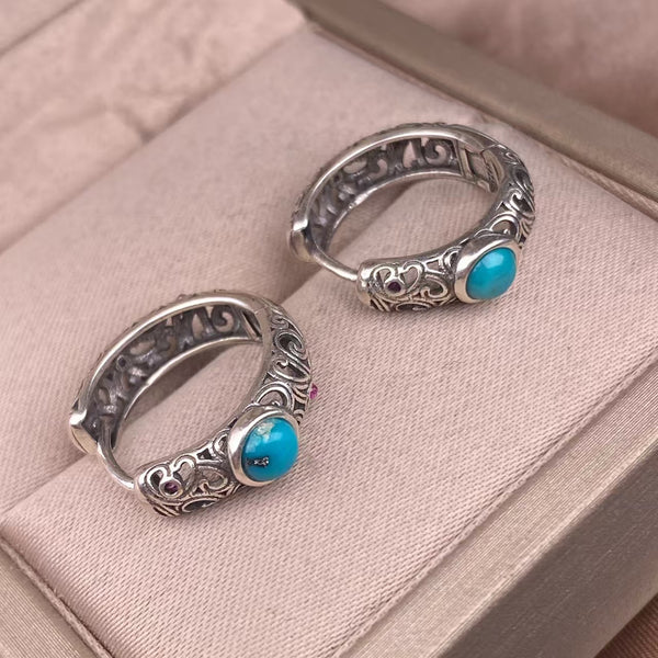 Handmade 925 Sterling Silver Earrings with Turquoise - Exquisite Artisan Jewelry