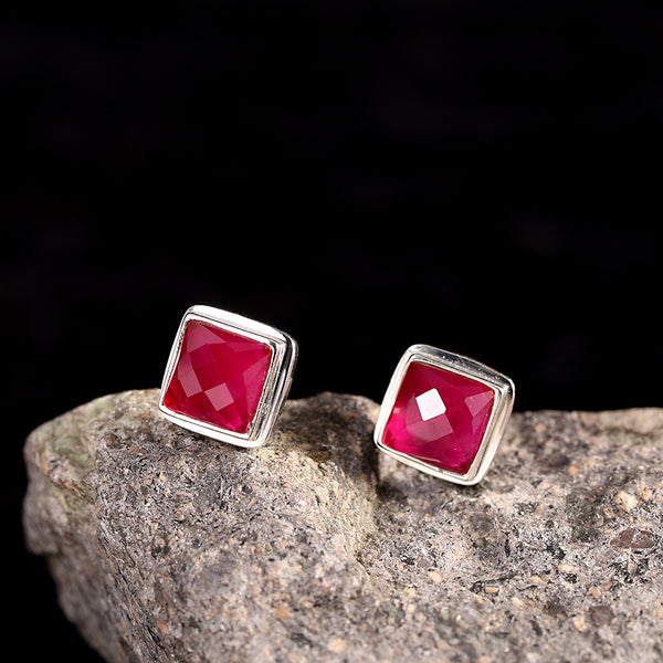 Handmade 925 Sterling Silver Stud Earrings with Garnet Gemstones