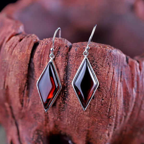 Handmade 925 Sterling Silver Garnet Kite - Shaped Earrings for Women