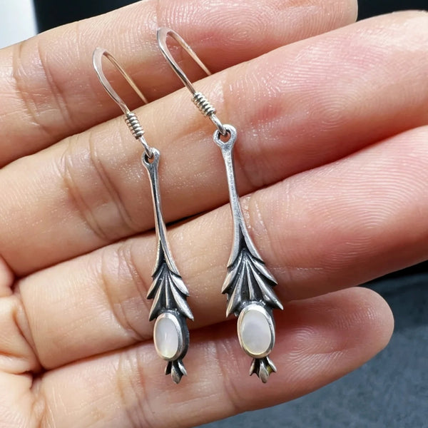 Handmade 925 Sterling Silver Bohemian Moonstone Drop Earrings
