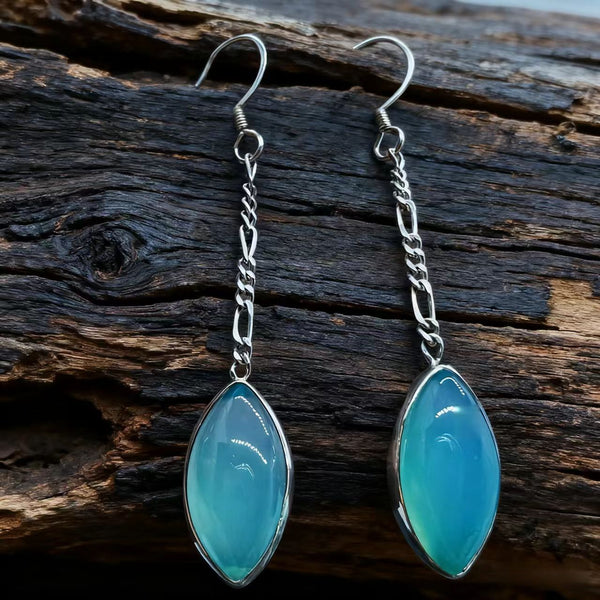 Handmade 925 Sterling Silver Bohemian Jade Drop Earrings