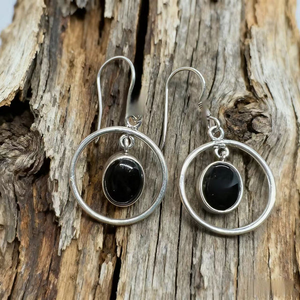 Handmade 925 Sterling Silver Bohemian Onyx Drop Earrings