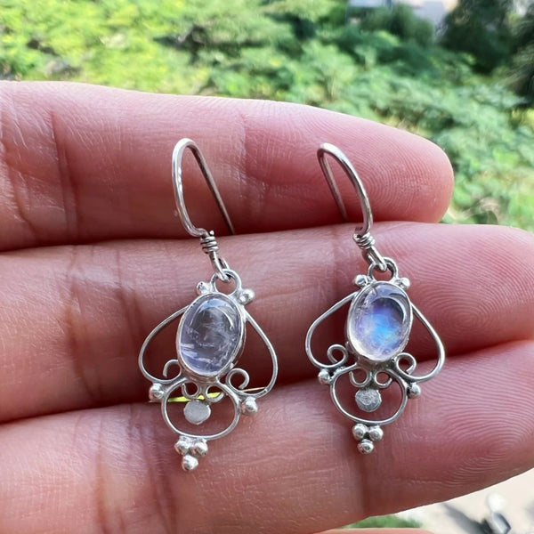 Handmade 925 Sterling Silver Moonstone Drop Earrings