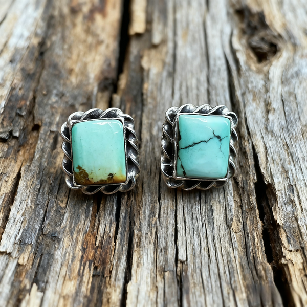 Handmade 925 Sterling Silver Turquoise Stud Earrings