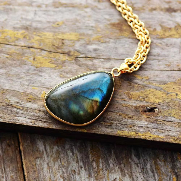 Handmade Labradorite Pendant Necklace in Gold - Plated Sterling Silver