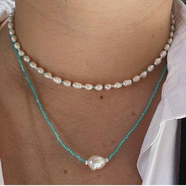 Handmade Pearl and Titanium Steel Layered Necklace Set for Women