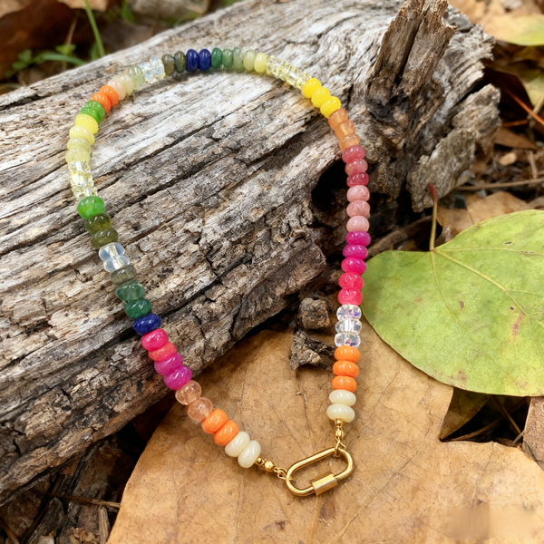 Handmade Rainbow - Hued Natural Stone Titanium Steel Necklace for Women
