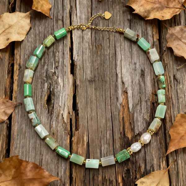 Handmade Titanium Steel Necklace with Amazonite, Pearl and Natural Stone Accents