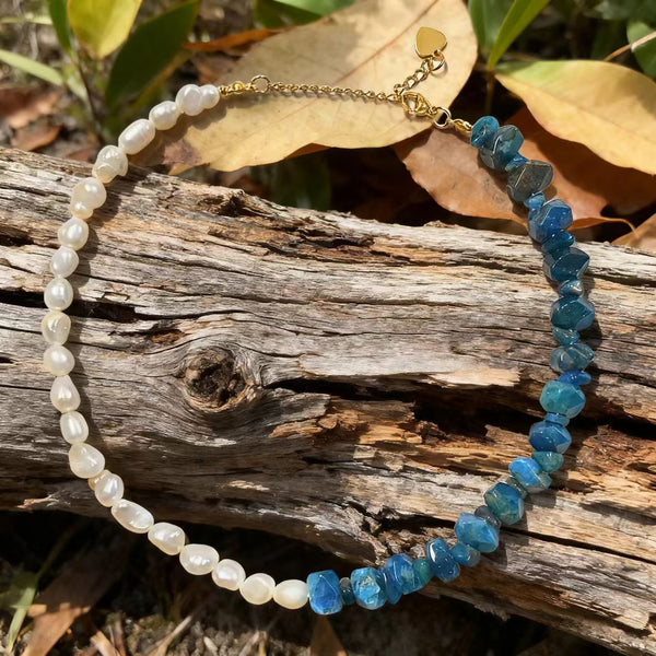 Handmade Bohemian Titanium Steel Necklace with Baroque Pearls and Irregular Natural Stones