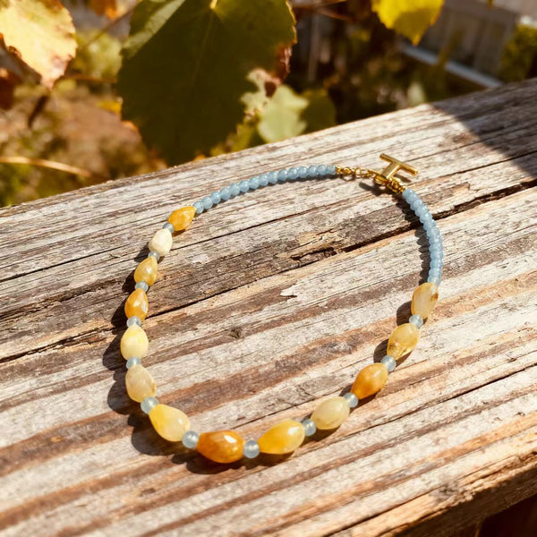 Handmade Bohemian Titanium Steel Necklace with Natural Stones