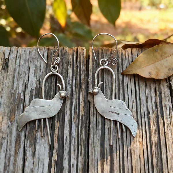 Handmade Sterling Silver Bird - Shaped Bohemian Earrings
