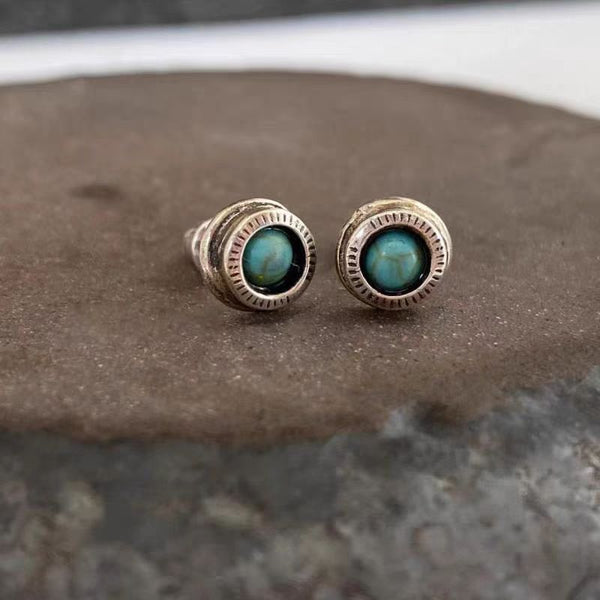 Handmade Silver Turquoise Stud Earrings for Women