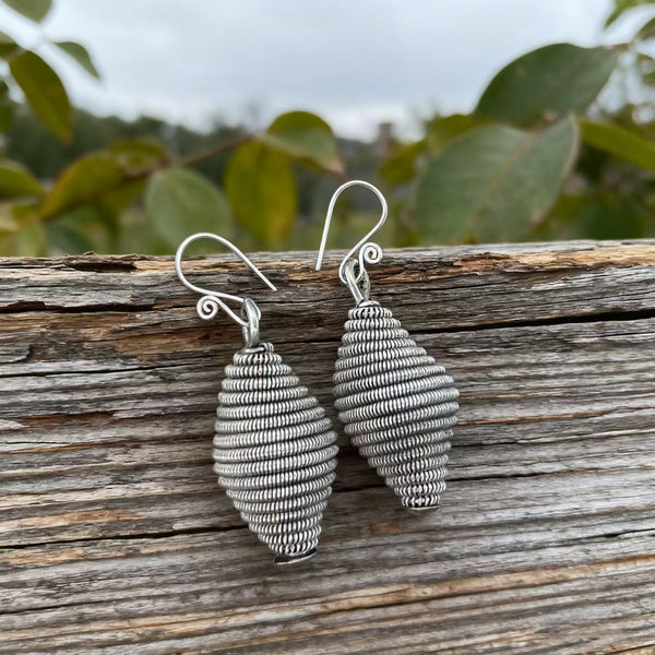 Handmade Bohemian Silver Spiral Drop Earrings