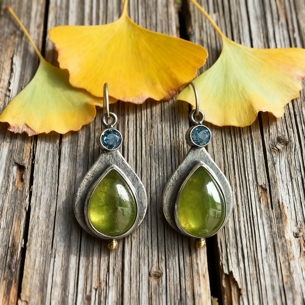 Handmade Bohemian Silver Earrings with Crystal and Jade Inlays