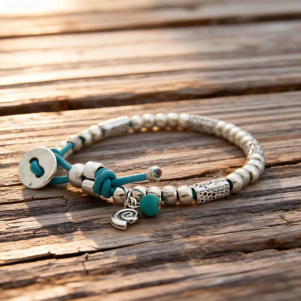 Handmade Bohemian Adjustable Silver Bracelet with Turquoise Accents