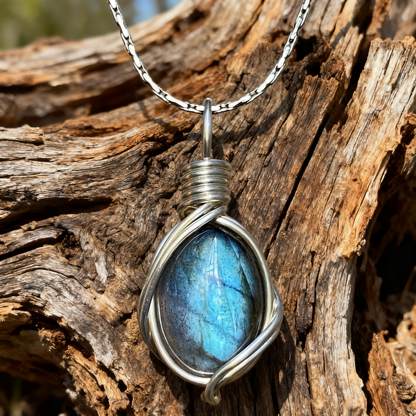 Handmade Bohemian Silver Necklace with Labradorite Pendant