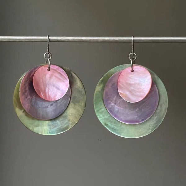 Handmade Bohemian Shell Earrings with Layered Circular Design