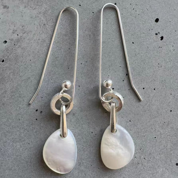 Handmade Vintage - Style Silver Earrings with Shell Pendants