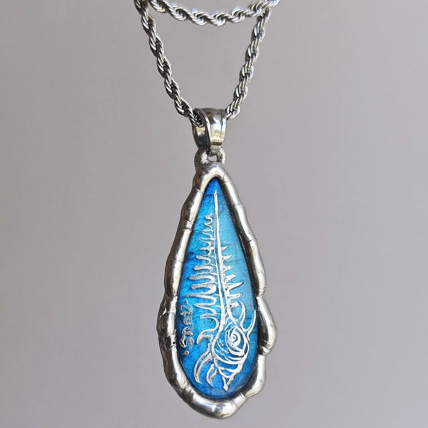 Handmade Bohemian titanium steel necklace with tinfoil inlaid hand-painted labradorite pendant